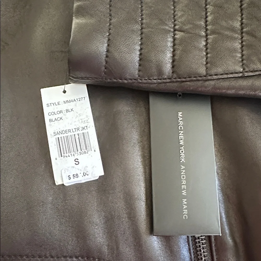 Andrew Marc New York Black Leather Sander Bomber Jacket Small New w Tags - Picture 3 of 7
